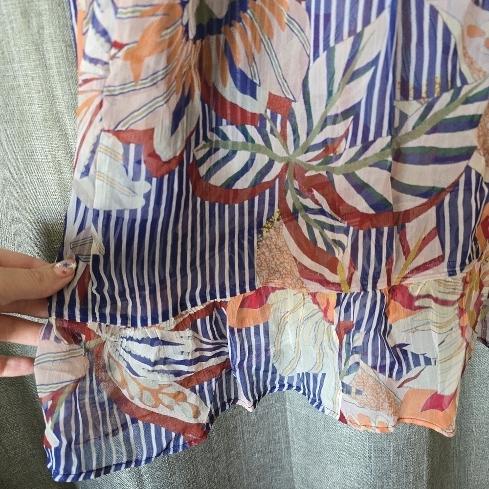 Soft Surroundings Woman's Tory Tunic Floral Stripe Embroidered Boho Top Size L - Picture 5 of 7